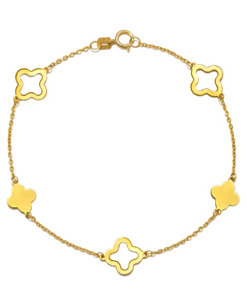 Украшения Macy's Solid & Silhouette Alternating Clover Station Link Bracelet in 14k Gold