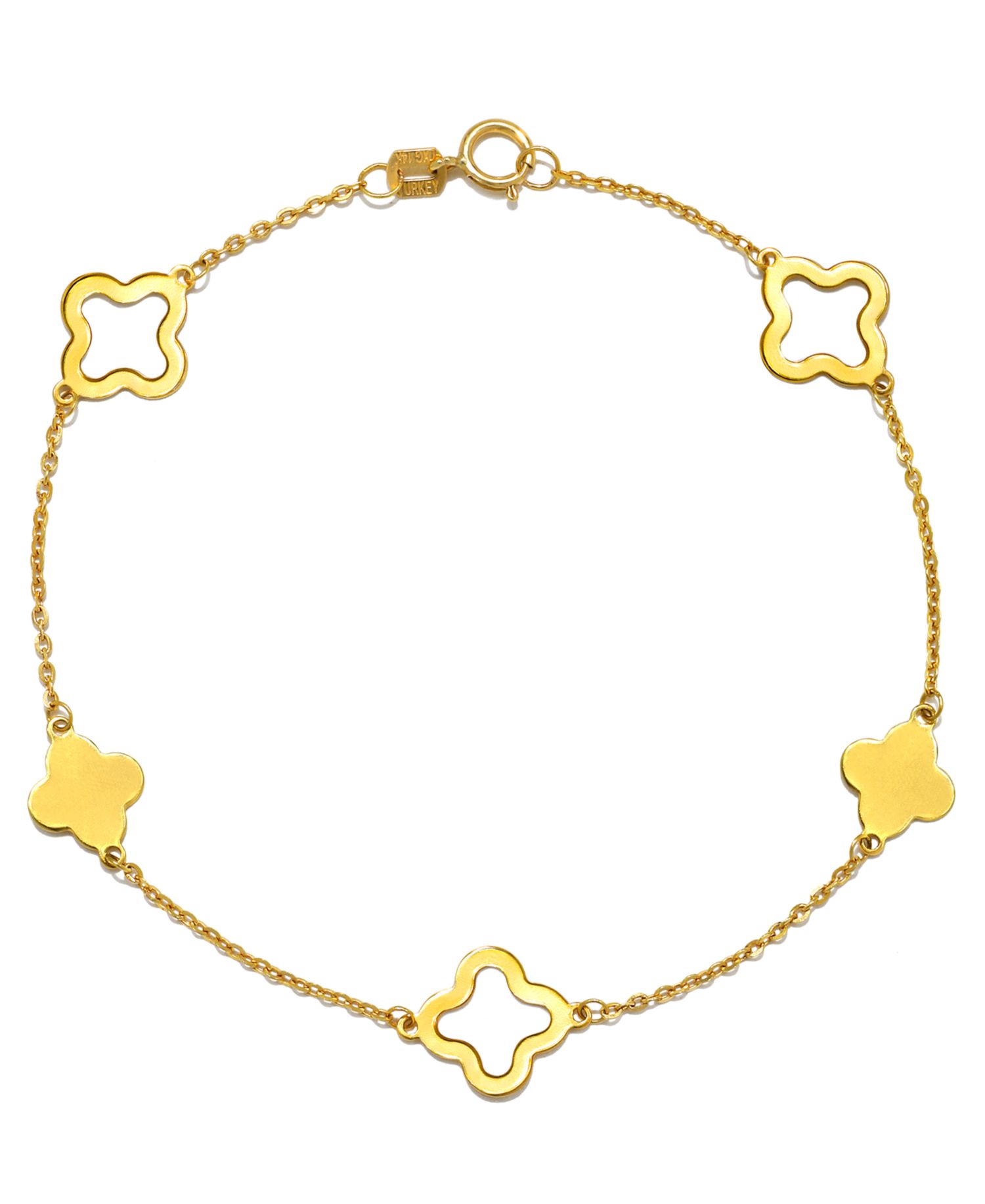Solid & Silhouette Alternating Clover Necklace in 14k Gold
