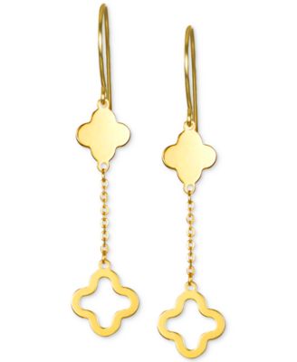 Solid & Silhouette Clover Chain Link Drop Earrings in 14k Gold