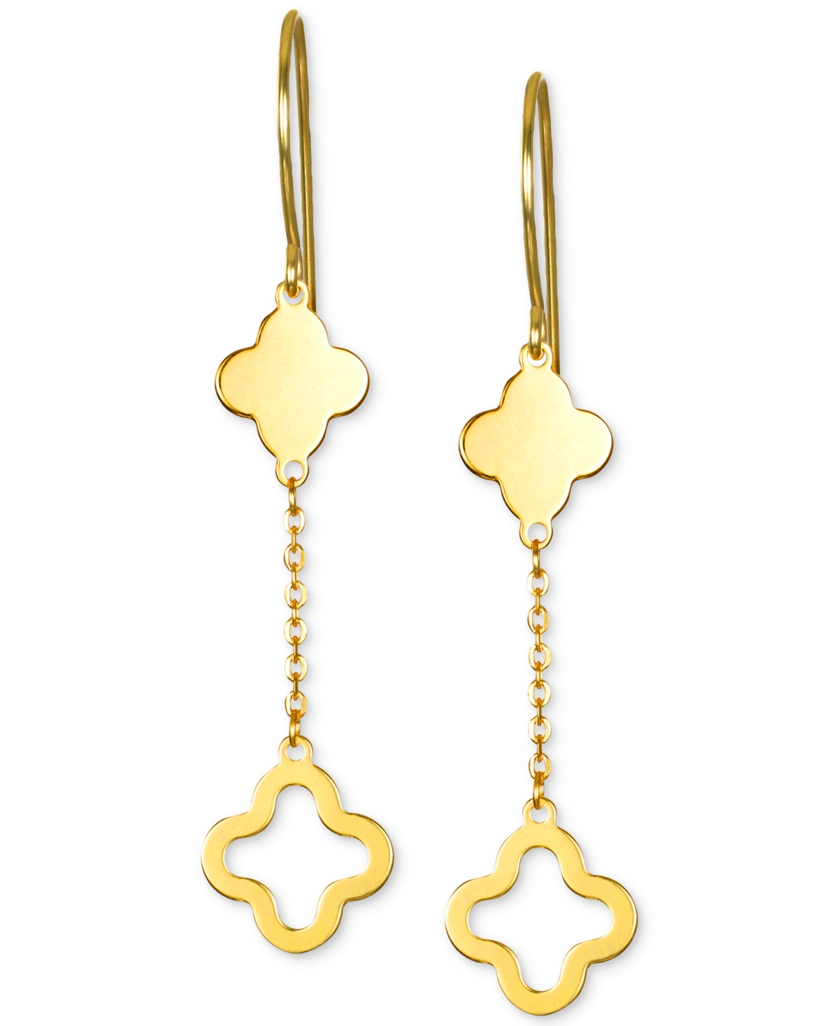 Macy's Solid & Silhouette Clover Chain Link Drop Earrings In 14k Gold In Yellow Gold