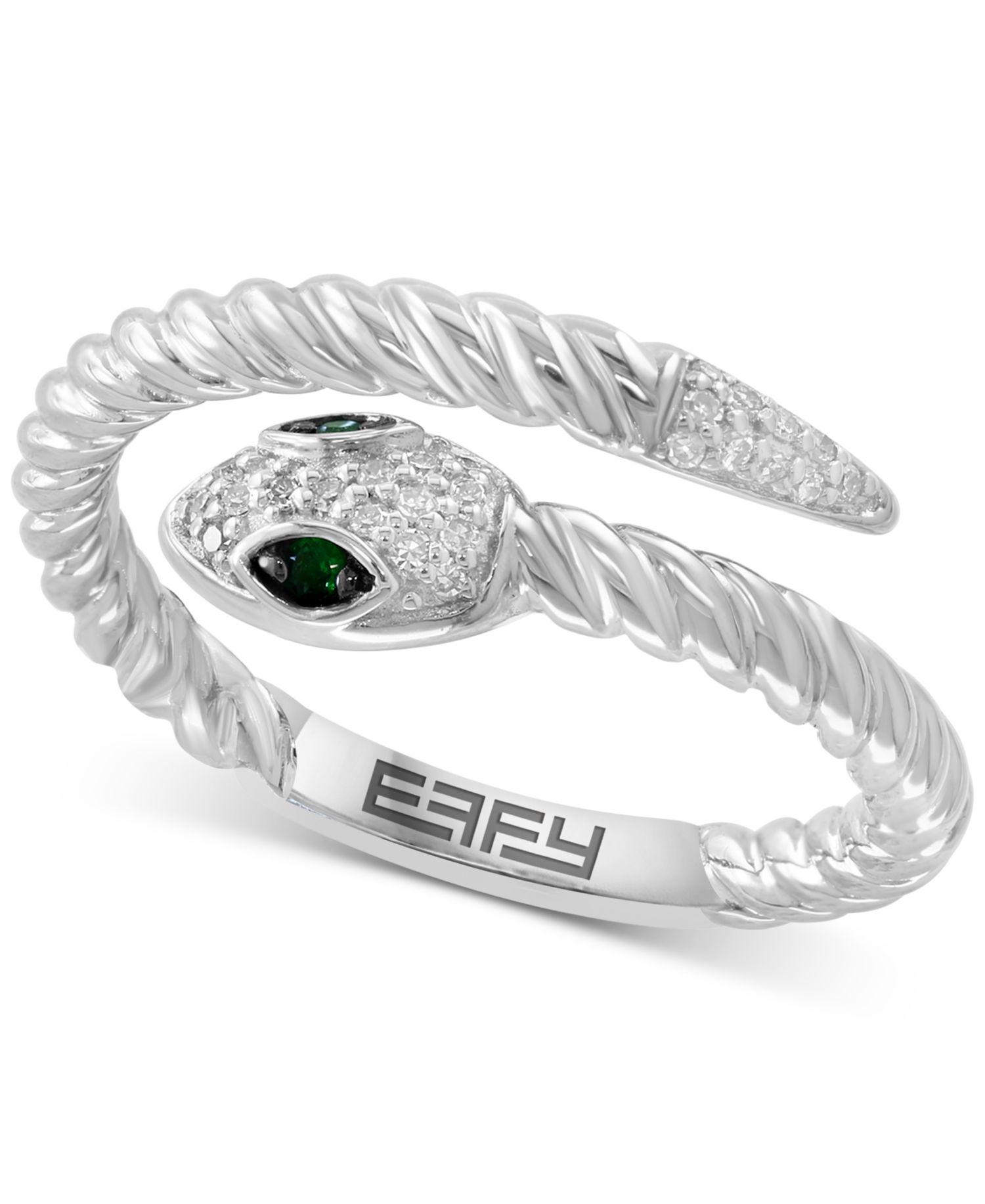 EFFY® Diamond (1/10 ct. t.w.) & Tsavorite Accent Snake Ring in Sterling Silver