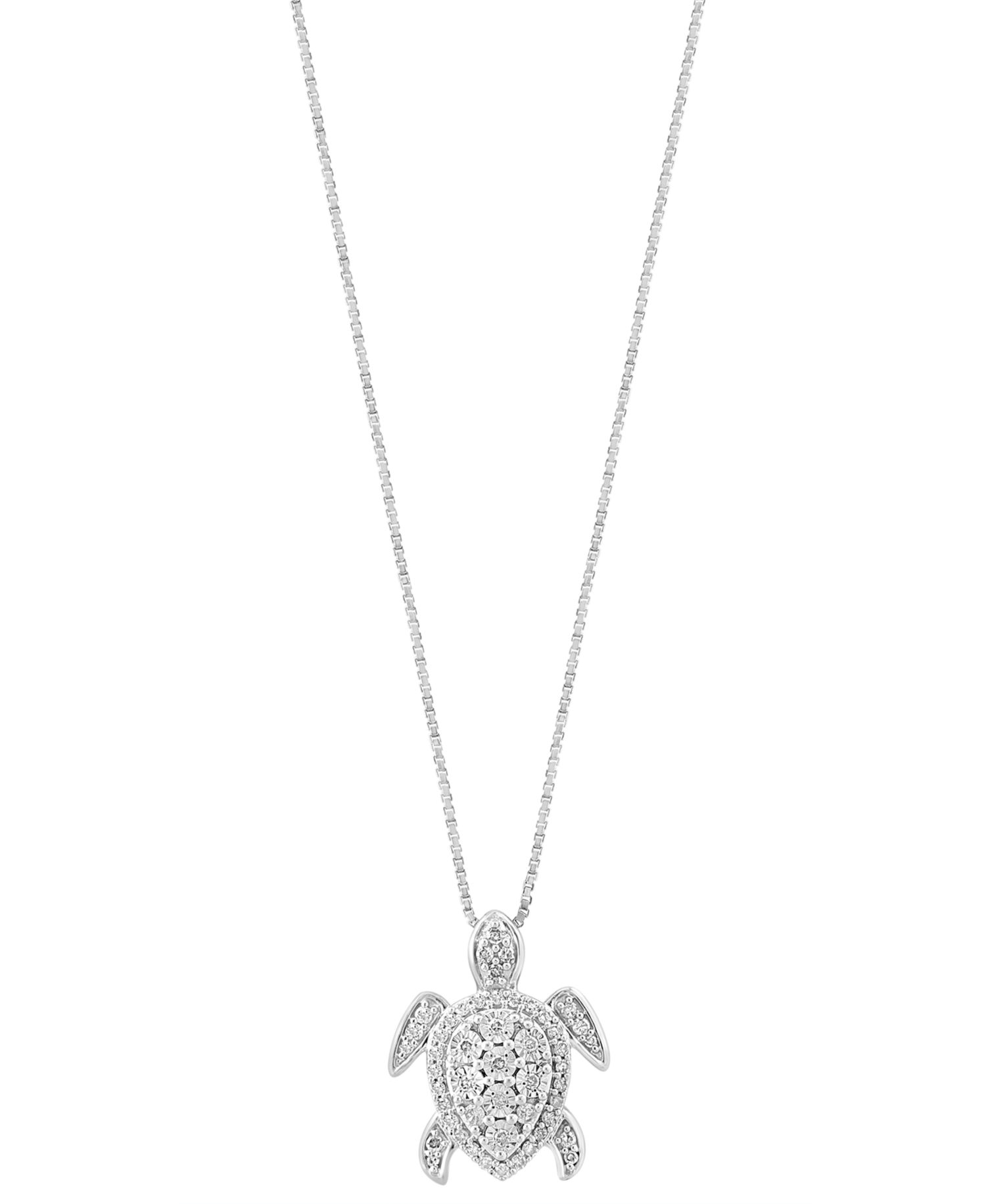EFFY® Diamond Sea Turtle 18" Pendant Necklace (1/4 ct. t.w.) in Sterling Silver