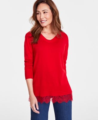 I.N.C. International Concepts - Women's Lace-Trim Tunic Sweater