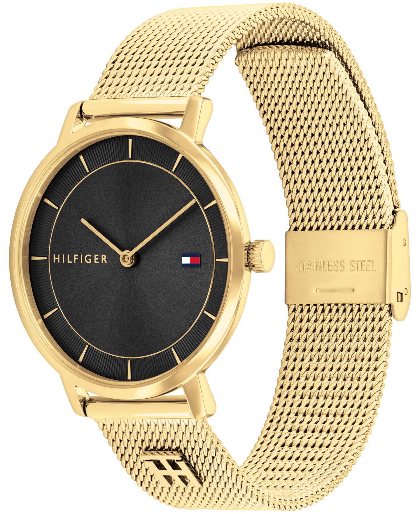 Женские часы Tommy Hilfiger Quartz Gold-Tone Stainless Steel Mesh Bracelet Watch 35mm — фото 2