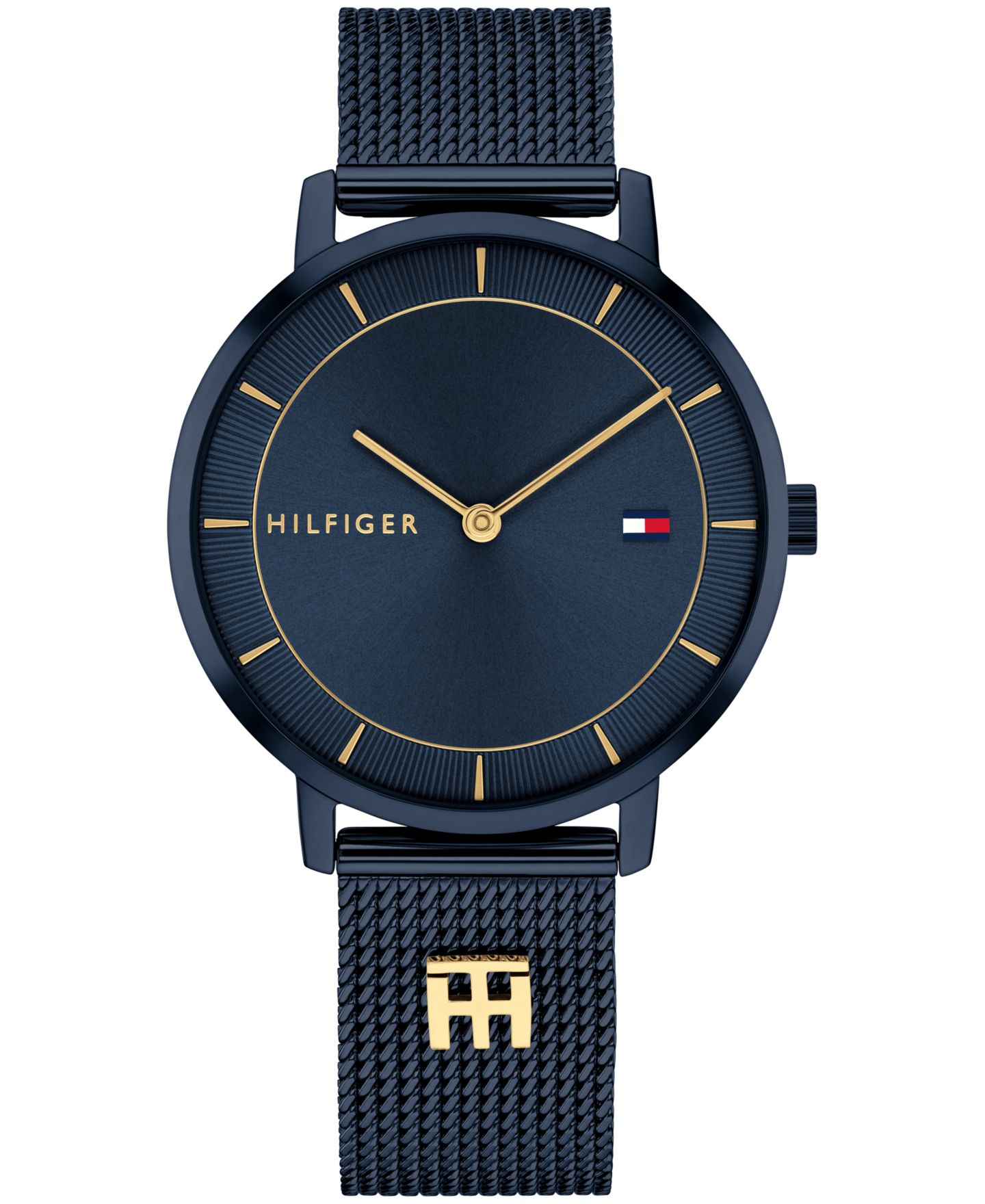 Женские часы Tommy Hilfiger Quartz Ionic Plated Blue Stainless Steel and Gold-Tone Steel Mesh Bracelet Watch 35mm — фото 1
