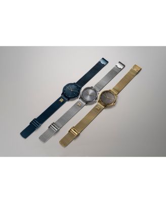 Women's Quartz Silver-Tone Stainless Steel and Carnation Gold Steel Mesh Bracelet Watch 35mm