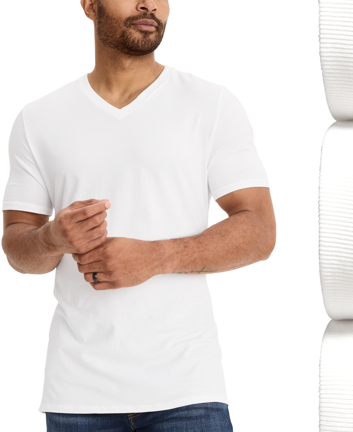 Jockey Men's Stretch Short-sleeve V-neck T-shirts, Pack Of 3 In White
