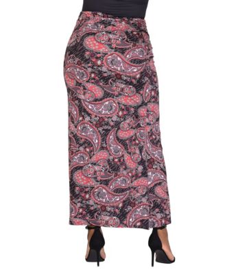 Plus Size Fold Over Waist Printed Maxi Skirt