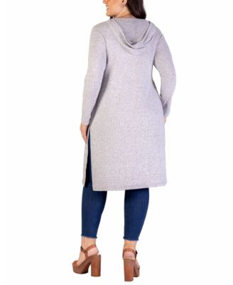 Plus Size Knee Length Hooded Cardigan Sweater