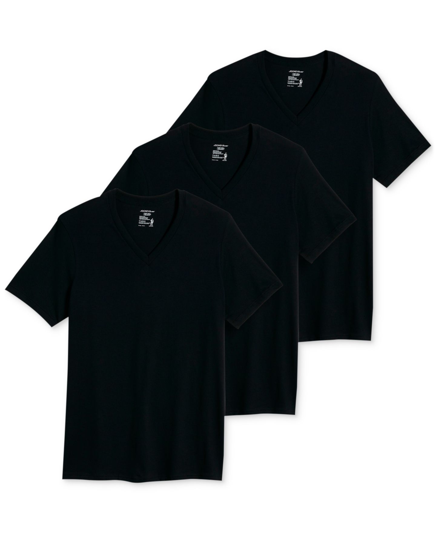 Мужские топы Jockey 3-Pack Classic V-Neck Undershirts, цвет: Чёрный — фото 1