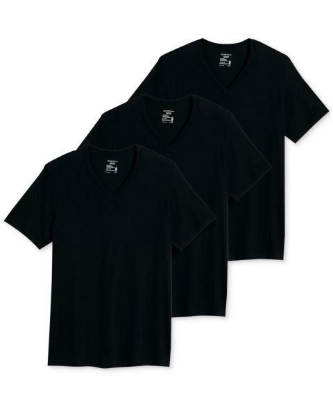 Мужские топы Jockey 3-Pack Classic V-Neck Undershirts, цвет: Чёрный
