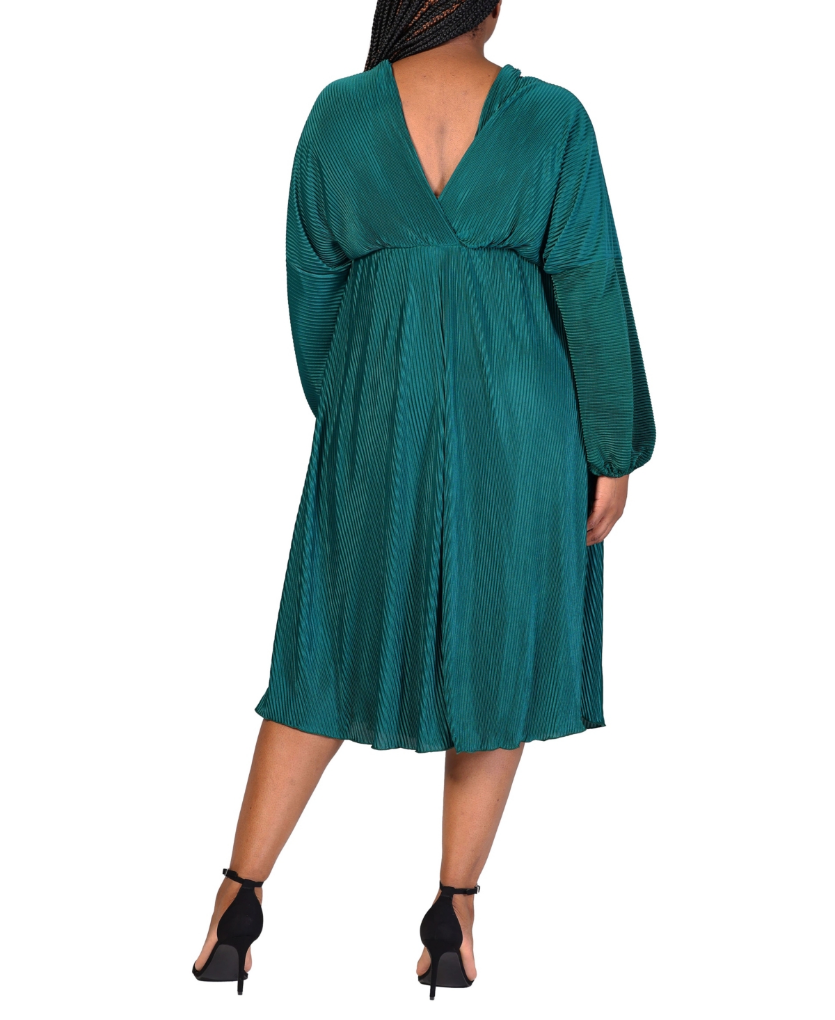 24seven Comfort Apparel Plus Size Shimmer V-neck Midi Dress In Hunter