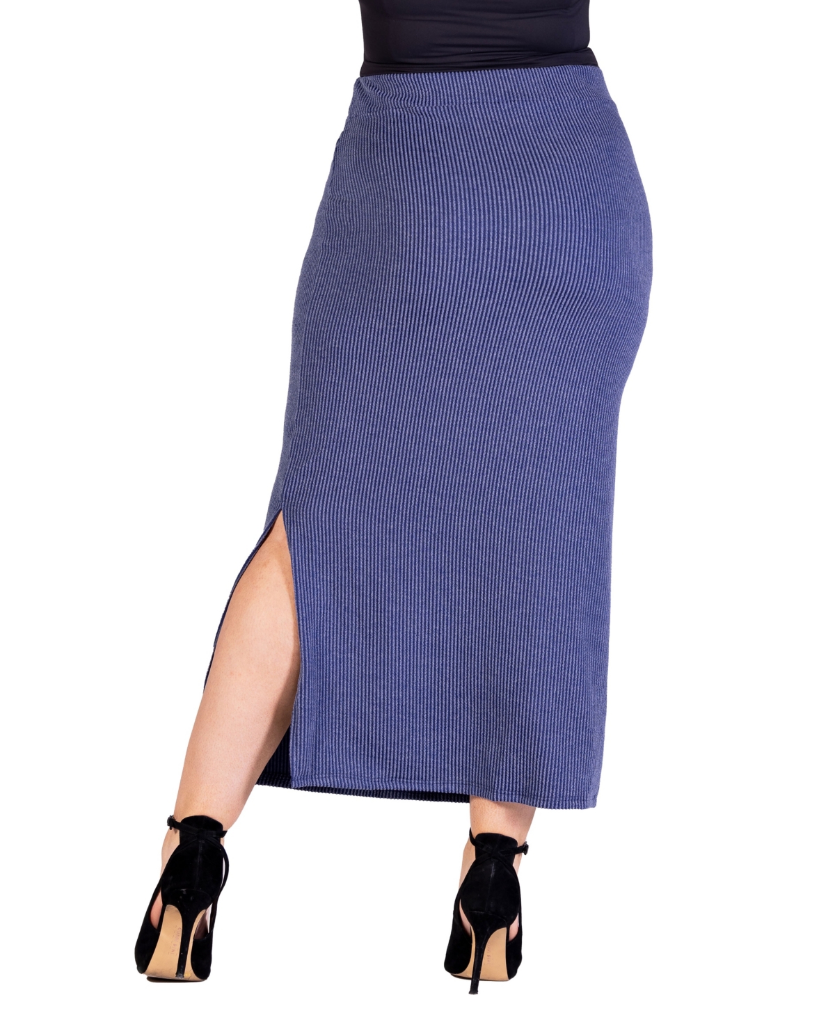 Shop 24seven Comfort Apparel Plus Size Ribbed Knit Maxi Skirt In Blue