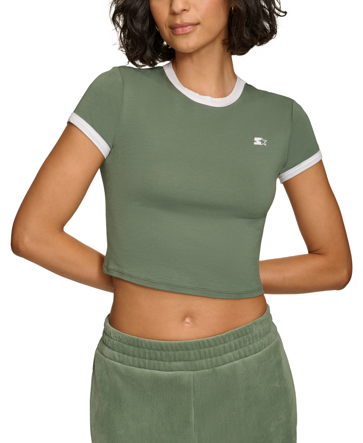 Starter Women's Cropped Ringer Baby T-shirt In Duck Green