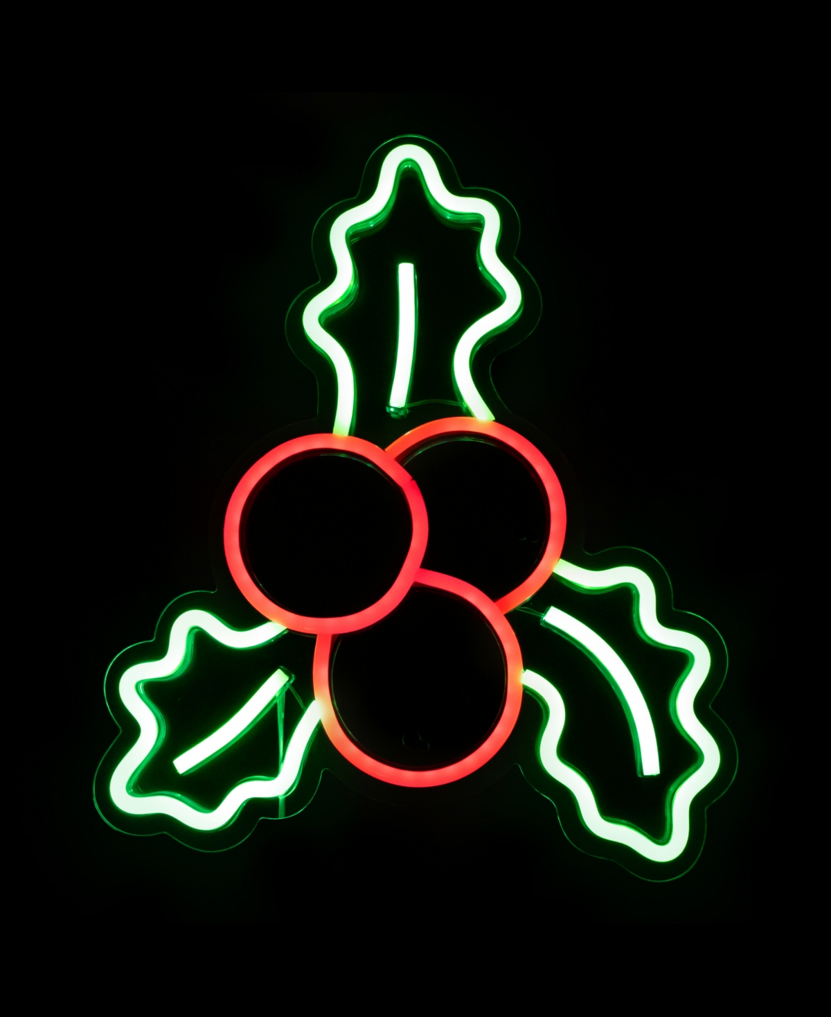 12" Led Lighted Neon Style Holly Berries Christmas Window Silhouette - Green