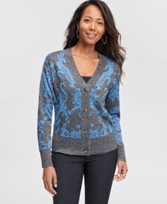 JM Collection Women s Printed Jacquard V Neck Button Cardigan Created for Macy s Macy s