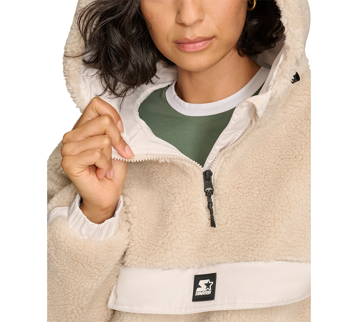 Shop Starter Women's 1/4-zip Sherpa Pullover Hoodie In Sand