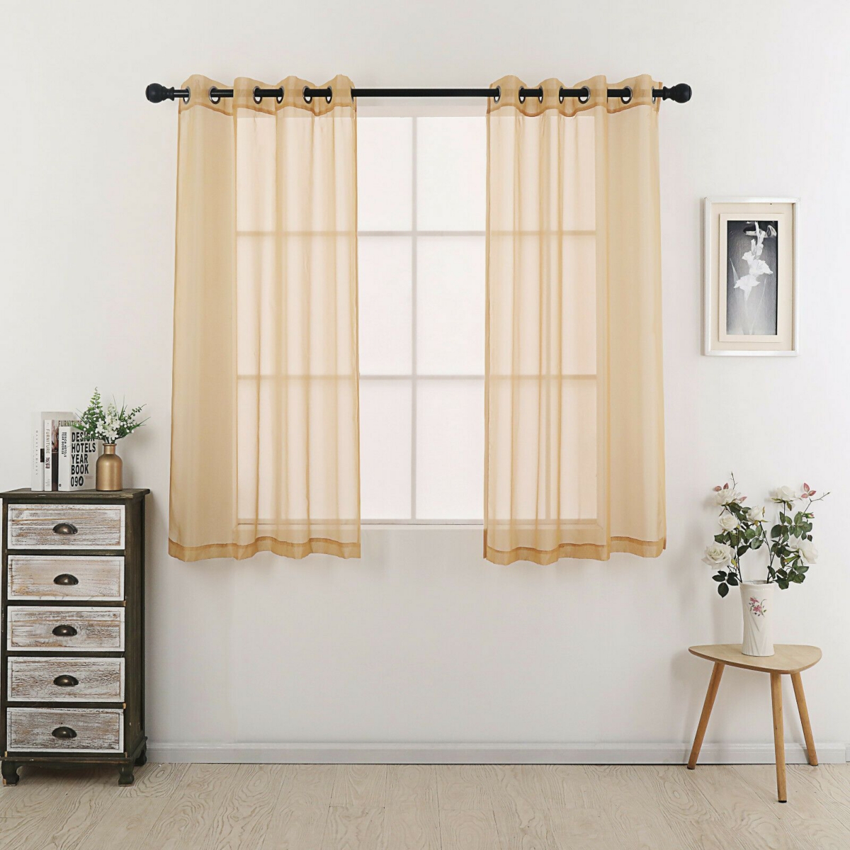 Kate Aurora Living 2 Piece Designer Sheer Voile Grommet Top Window Curtains - 20 in. W x 45 in. L, Pumpkin Spice
