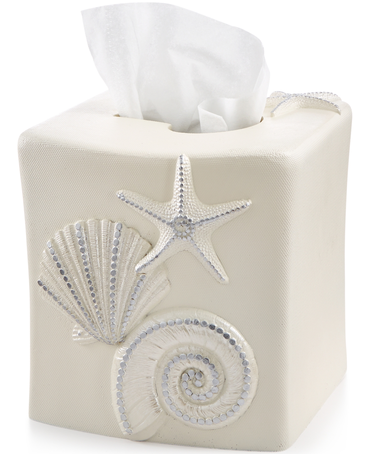 Sequin Shells Beachy Resin Tissue Box Cover - Ivory