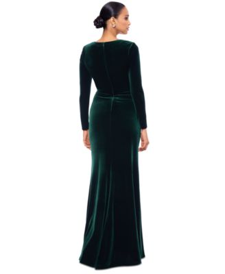 Betsy & Adam Women's Velvet Rosette Long-Sleeve Gown - Macy's