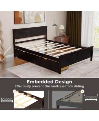 Full Size Wooden Bed Frame with 2 Storage Drawers & Under-bed Storage Espresso