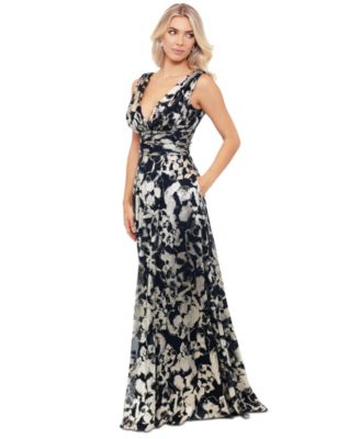 Petite Metallic Floral-Print Evening Gown