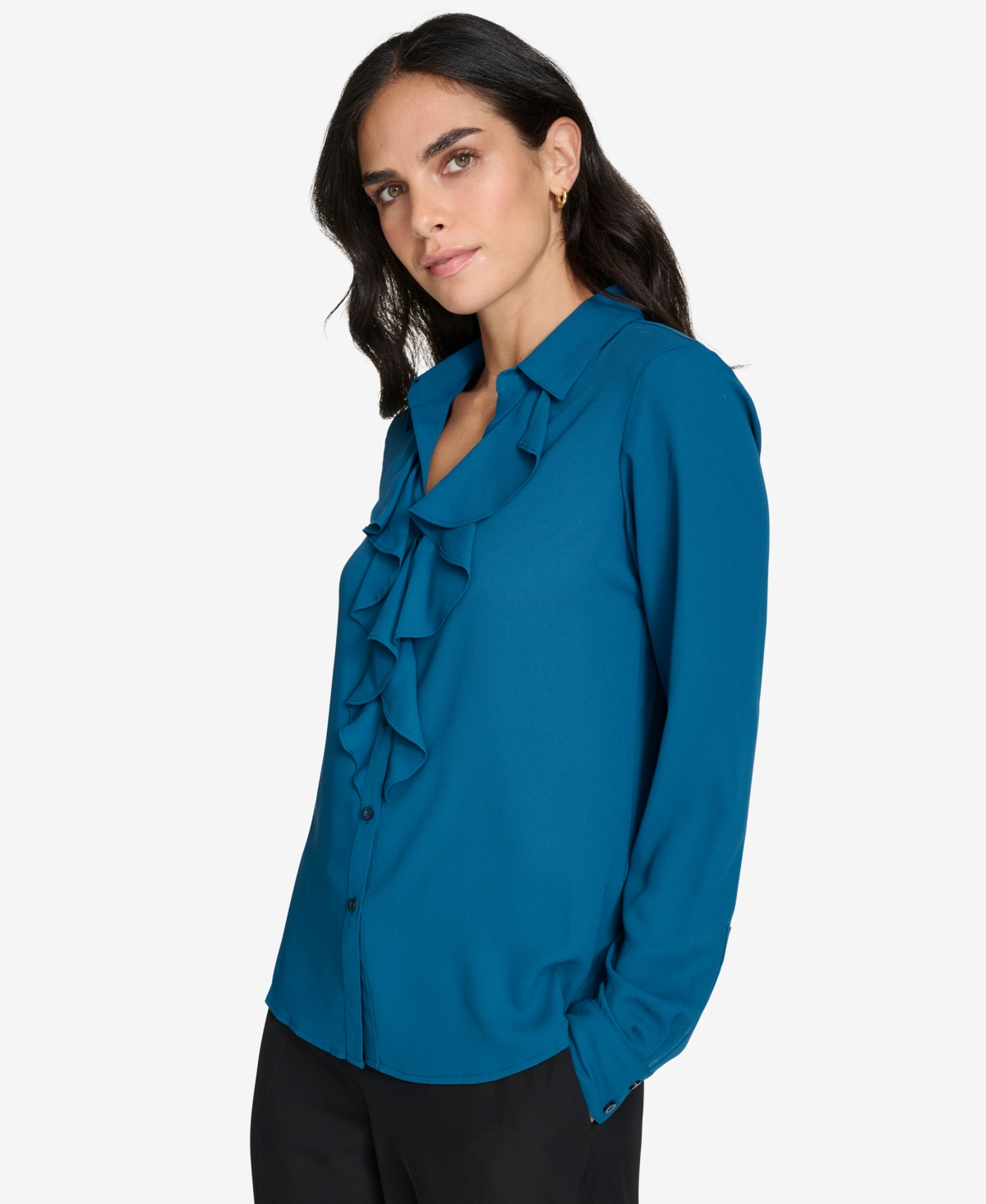 Calvin Klein Women's Ruffle-Front Long-Sleeve Blouse