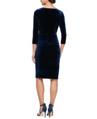 Petite Velvet Rhinestone-Brooch Cocktail Dress