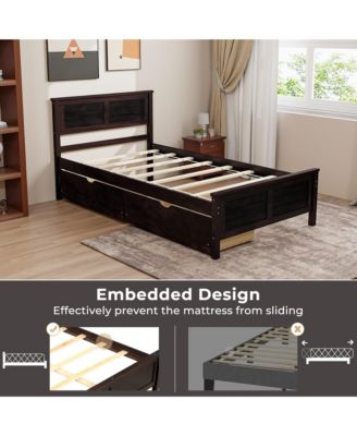 Twin Size Wooden Bed Frame with 2 Storage Drawers & Under-bed Storage Espresso