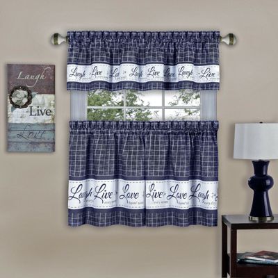 Country Farmhouse Plaid Live laugh love 3 Piece Kitchen Curtain Set