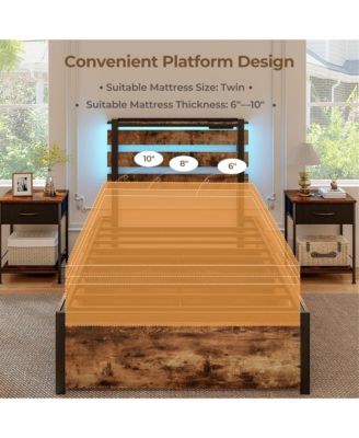 Twin Size Bed Frame w/ Drawers LED Lights Outlets & USB Ports Smart APP Control