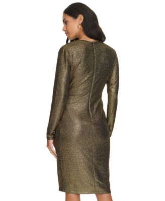 Calvin Klein Petite Metallic Faux-Wrap Sheath Dress - Macy's