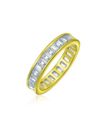 Cubic Zirconia Channel Set Rectangle Baguette Cz Eternity Ring Band For Women 14k Yellow Gold Plated .925 Sterling Silver 4mm Stackable