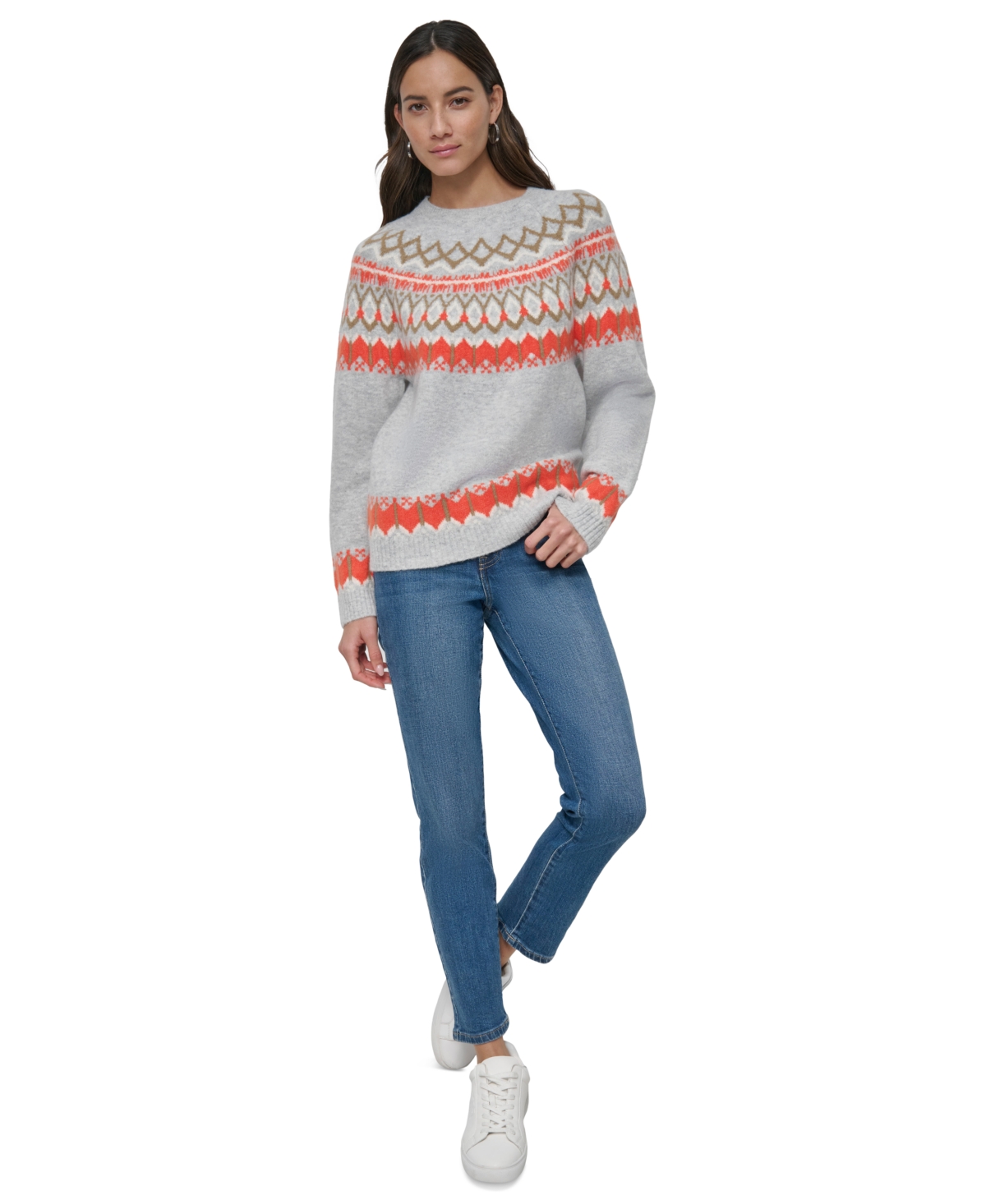 Dkny Jeans Women's Fair Isle Crewneck Raglan Sweater