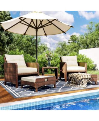 5-Piece Wicker Patio Conversation Set with Cushions