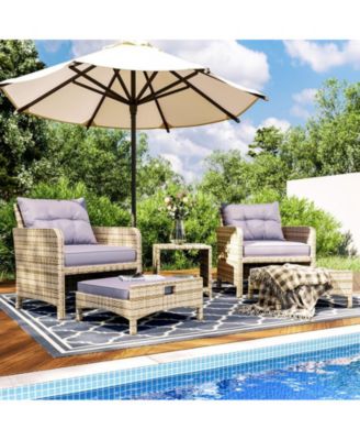 5-Piece Wicker Patio Conversation Set with Cushions