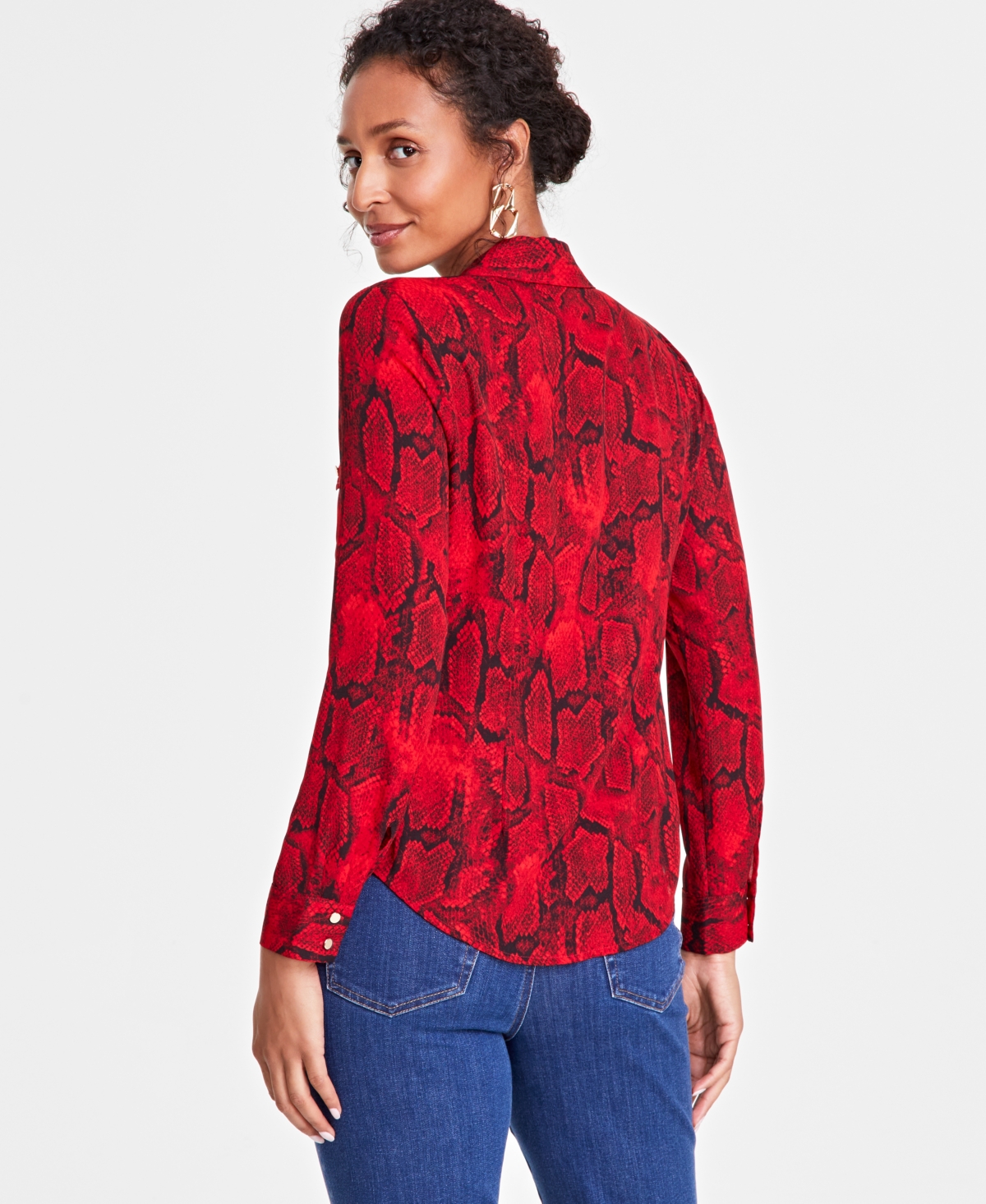 I.n.c. International Concepts Women's Printed Long-Sleeve Utility Blouse, Created for Macy's