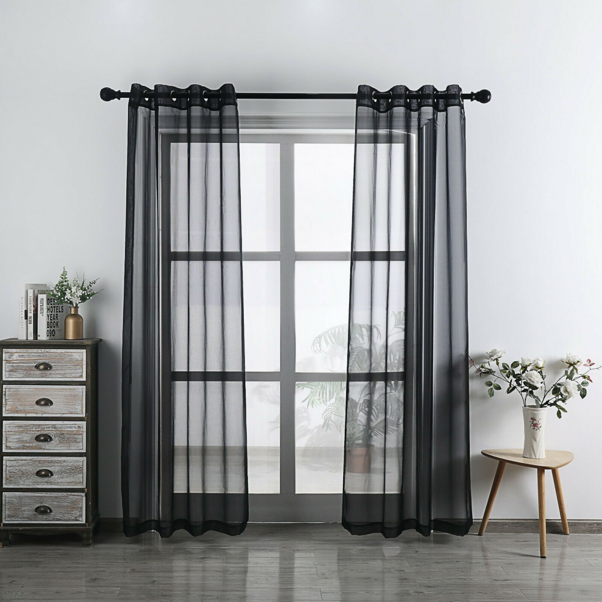 Kate Aurora 2 Piece Designer Sheer Voile Grommet Top Window Curtains