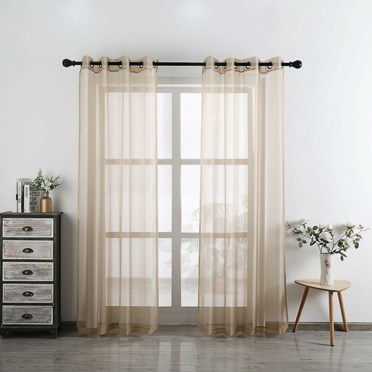 Kate Aurora 2 Piece Designer Sheer Voile Grommet Top Window Curtains