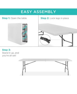 8ft Plastic Folding Table, Indoor Outdoor Heavy Duty Portable w/ Handle, Lock for Picnic