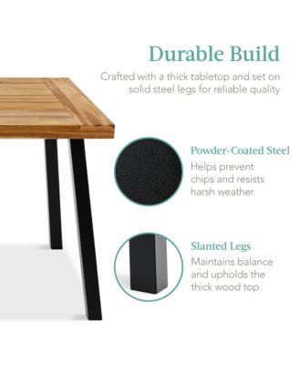 6-Person Indoor Outdoor Patio Rustic Acacia Wood Picnic Dining Table w/ Metal Legs