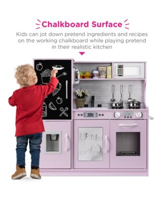 Pretend Play Kitchen Wooden Toy Set for Kids w/ Telephone, Utensils, Oven, Microwave