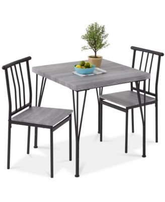 3-Piece Indoor Metal Wood Square Dining Table, Furniture Set w/ 2 Chairs