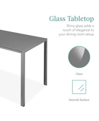 5-Piece Kitchen Dining Table Set w/ Glass Tabletop, 4 Faux Leather Chairs