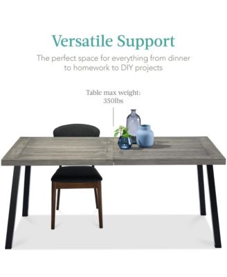 6-Person Indoor Outdoor Patio Rustic Acacia Wood Picnic Dining Table with Metal Legs