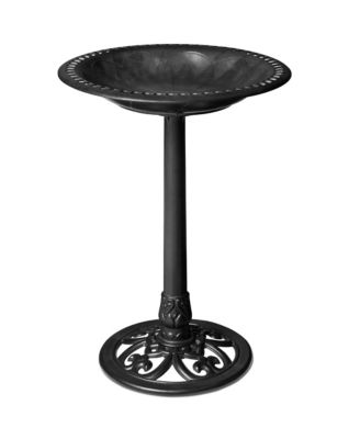 Outdoor Rustic Pedestal Bird Bath Accent for Garden, Yard w/ Fleur-de-Lis Accents