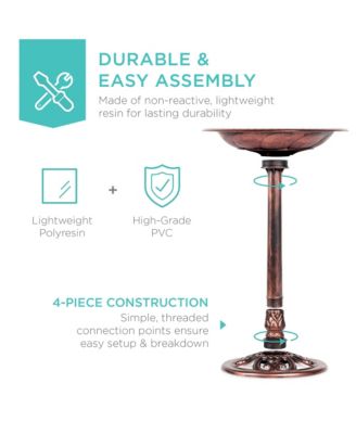 Outdoor Rustic Pedestal Bird Bath with Fleur-de-Lis Accents for Garden or Yard