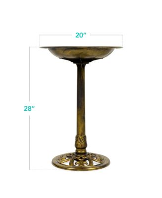 Outdoor Rustic Pedestal Bird Bath with Fleur-de-Lis Accents for Garden or Yard