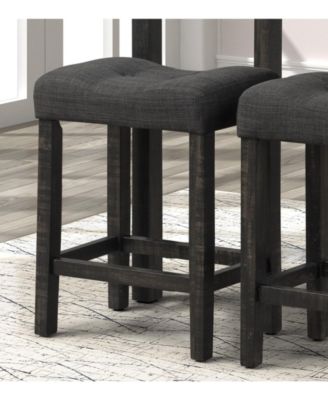 Button Tufted Counter Height Saddle Stool, Set of 2, Gray