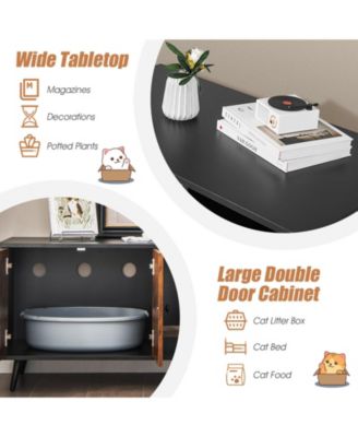 Cat Litter Box Enclosure with Double Door Cabinet